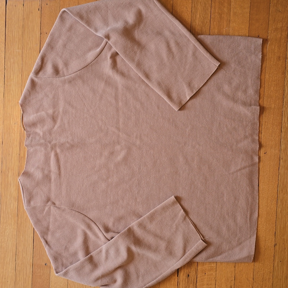 Zara Trafaluc, Camel, Knit Sweater, Boxy, Raw Edges, Flared Sleeve, Size L - Picture 2 of 11